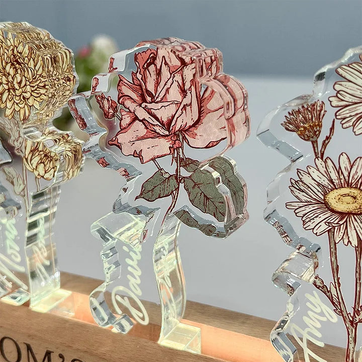✨Luz LED de acrílico 3D con cristal personalizado de flor de nacimiento con nombres de niños