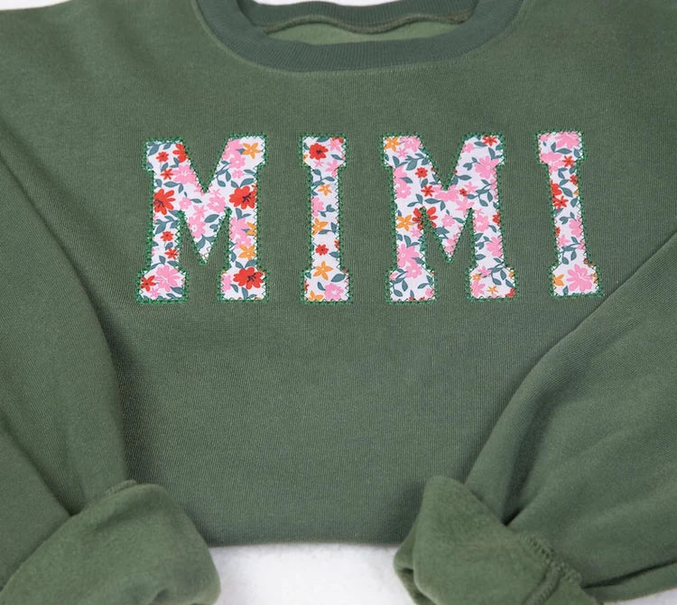 Personalisiertes Mimi Besticktes Herbst-Sweatshirt mit Blumenapplikation
