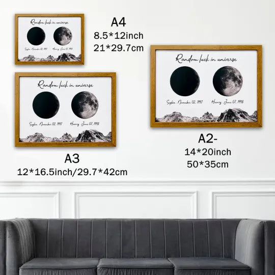 🌔Marco de impresión de fases lunares de nacimiento personalizado - Regalo personalizado para mamá, abuela, Día de la Madre