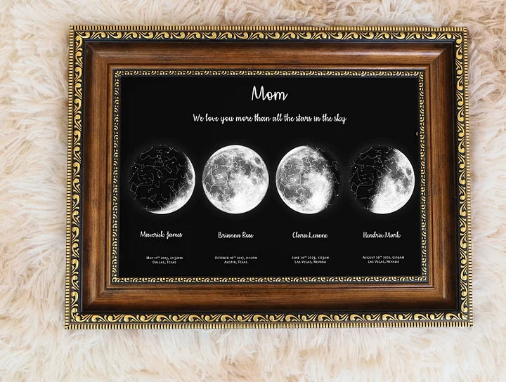 🎁 Regalo Especial para el Día de la Madre 🌔 Regalo Familiar Personalizado de Aniversario Especial con Cielo Nocturno de Luna - Universo de Mamá, Luna de Papá