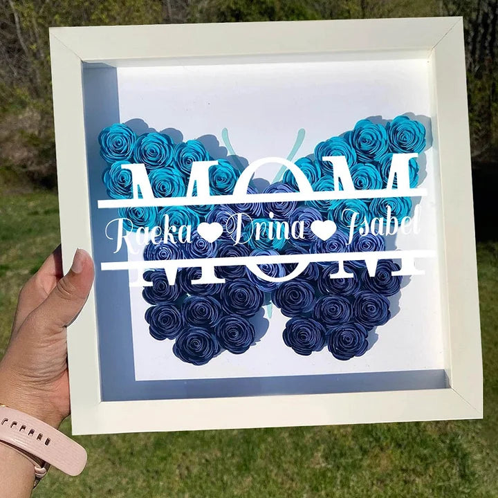 Personalisierte Mama-Schmetterlings-Schattenbox mit Kindernamen für Oma, Muttertagsgeschenkideen – Mama, wir lieben dich, Geschenk
