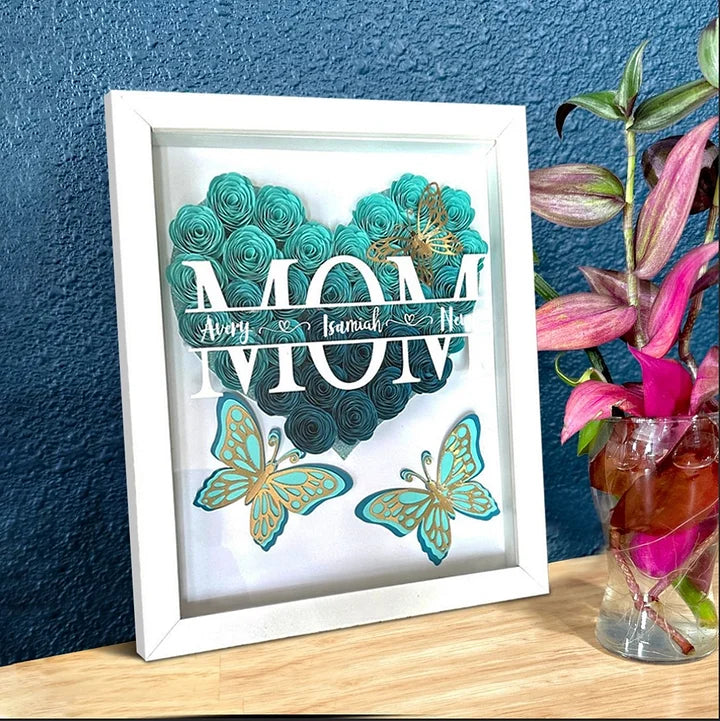 Personalized Butterfly Mom Flower Shadow Box with Kids Name for Mother's Day Gift Ideas - Perfect Handmade Gift for the Special Day
