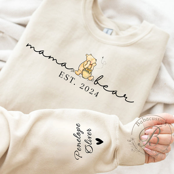 Custom Mama Bear Shirt with Kid Name on Sleeve,Mothers Day Gift