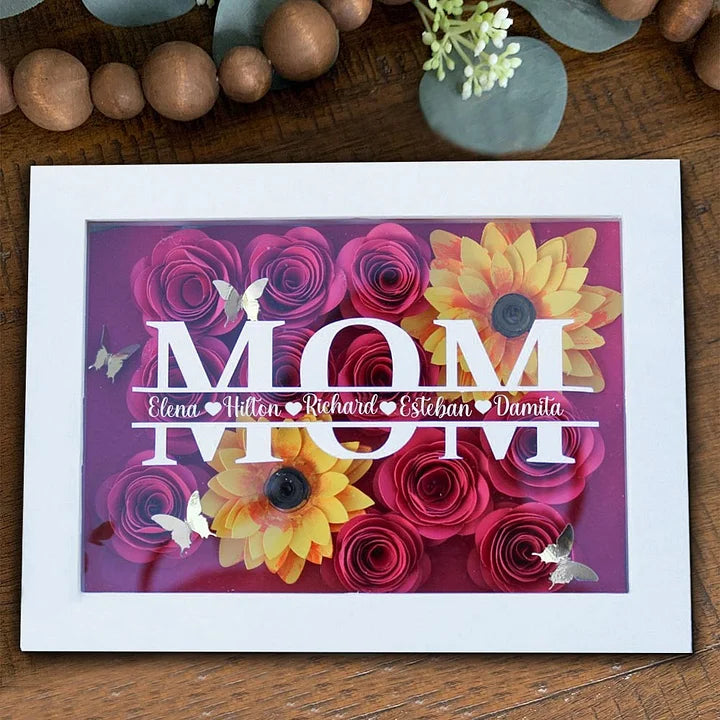 Boîte à ombre fleur personnalisée pour maman avec nom pour la fête des mères et pour votre amour - Cadeau fait main
