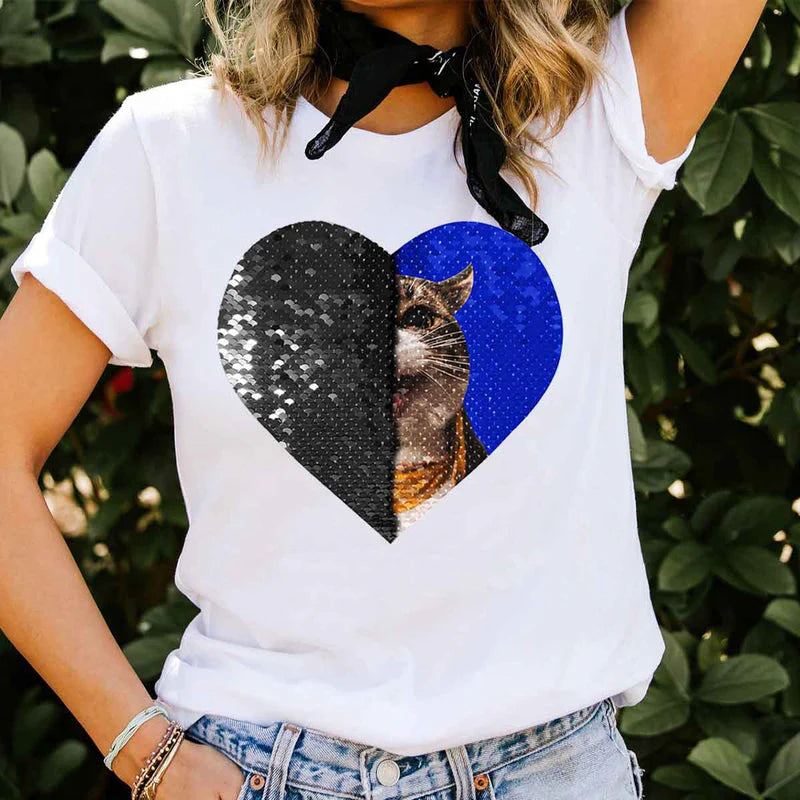 Maglietta personalizzata con paillettes reversibili e foto del tuo animale domestico
