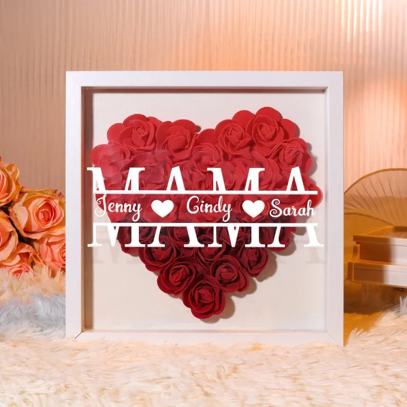 Caja de sombra personalizada con flores - Regalo del Día de la Madre para Abuela, Mamá, Nana, Mimi con nombres personalizados de los niños