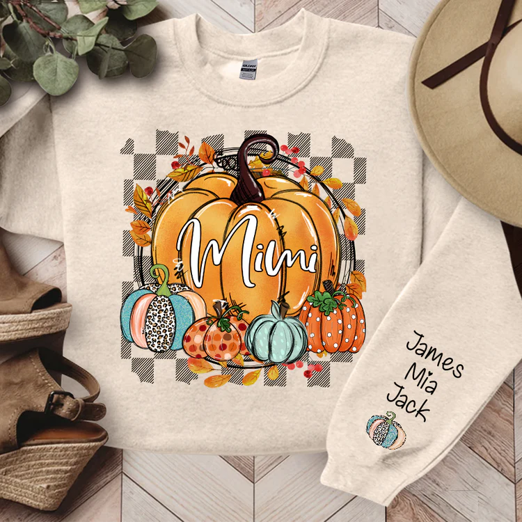 Individuelles Geschenk für Mama Oma - Herbstblumen Kürbisse Mimi und Kinder - Muttertag