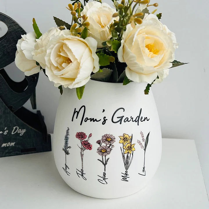 Personalisierte Vase mit Geburtsmonatsblume für Mama Oma