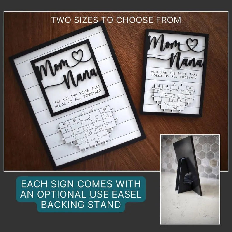 Custom Mothers Day Puzzle Sign for Grandmother | You are the Piece that holds us together | Personalized Heart-felt Gift for Mom and Nana