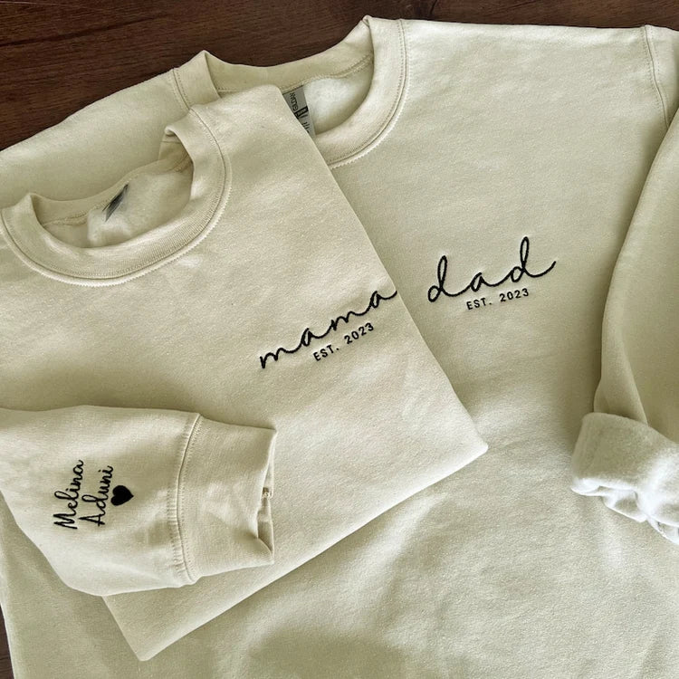 Benutzerdefinierter Papa, Mama Bestickter Hoodie, Sweatshirt