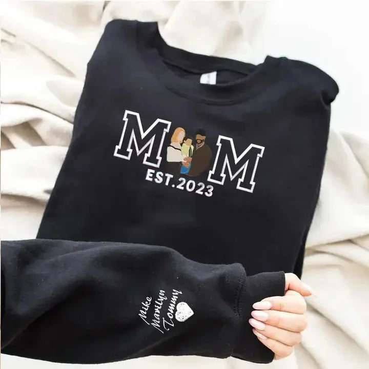Sudadera personalizada con retrato bordado para mamá - Regalo del Día de la Madre