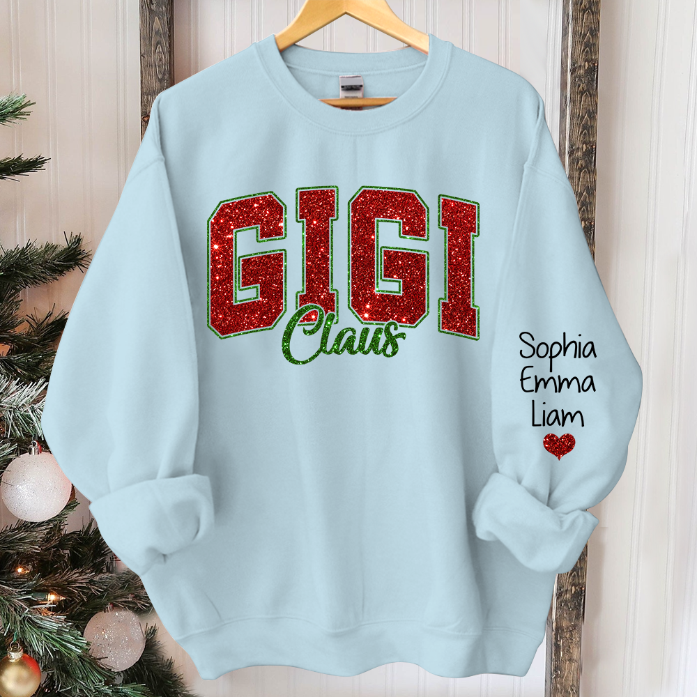 [Online-Vorschau] Glitzer-Gigi-Claus-Weihnachts-Sweatshirt mit Enkelkindern, benutzerdefinierter Glitzer-Oma-Spitzname-Sweatshirt-Hoodie