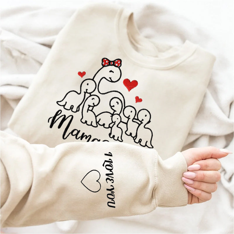 Felpa con Cuore Mamasaurus Ricamato - Regalo per la Festa della Mamma
