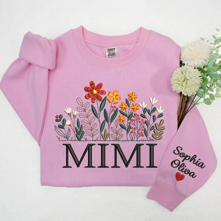 Mimi Blume bestickt - Custom Mimi mit Kindern - Mama Oma Geschenk Sweatshirt