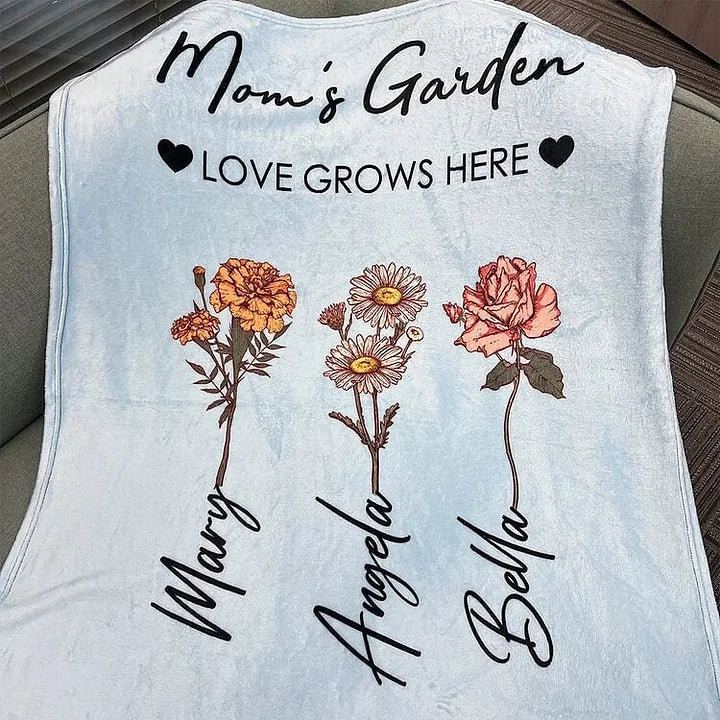 Omas Garten Geburtsblumen Familienstrauß Decke Geschenk für Mama Oma 