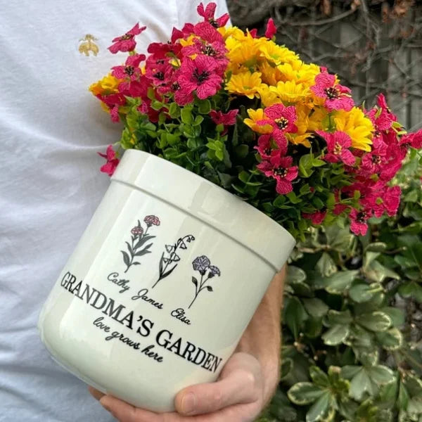 Geburtsmonat Blume Personalisierter Blumentopf für draußen, Oma Geschenke für Mama