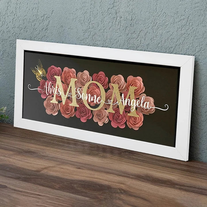 Personalized Mom Flower Shadow Box with Kids Name for Mother's Day Gift Ideas - Wonderful Gift for Mommy