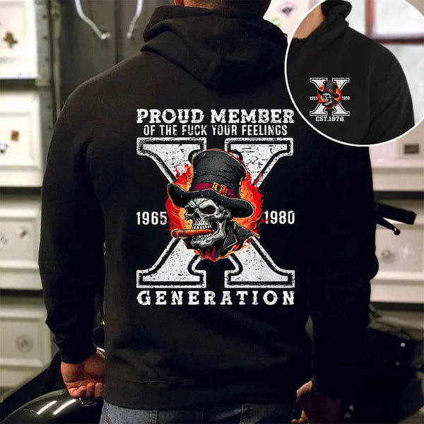 Proud Member of the Fuck you Feelings Generation X Skull Design Sweatshirt Hoodie T shirt Custom Est Year On Chest