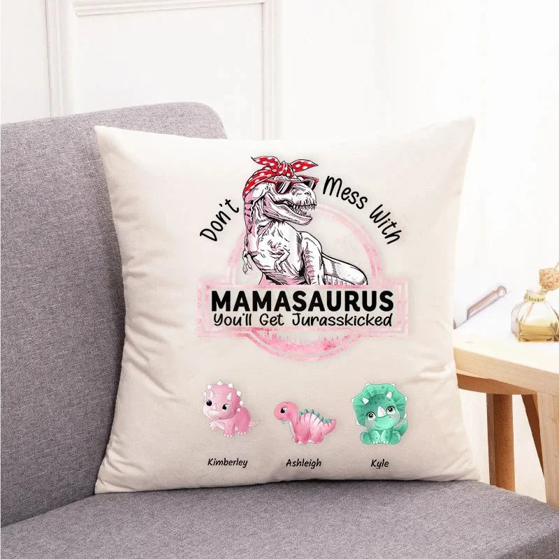Don't Mess With Mamasaurus - Personalisiertes Kissen aus Samt - Muttertagsgeschenk
