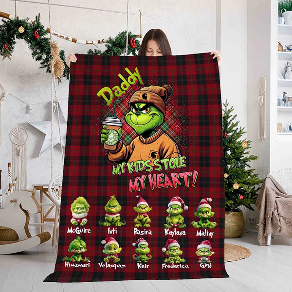 Custom Christmas Daddy With Kids Name Blanket