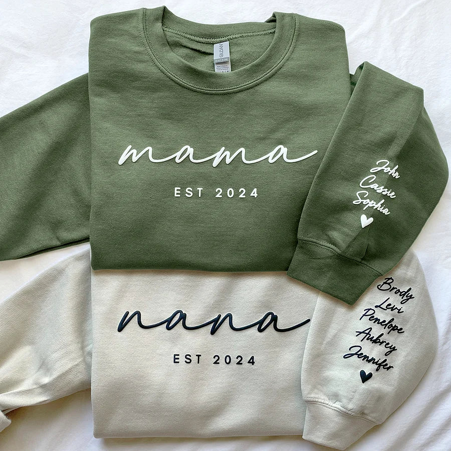 Benutzerdefiniertes Sweatshirt mit Puff-Print, Est Year, mit Kindernamen auf dem Ärmel