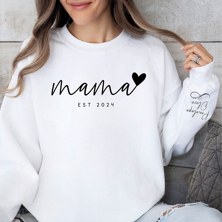 Amour Infini pour Maman - Sweatshirt Personnalisé Mama avec les Noms des Enfants sur la Manche