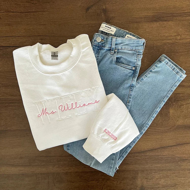 Personalisiertes besticktes Wifey Hubby Sweatshirt für Valentinstagsgeschenke 