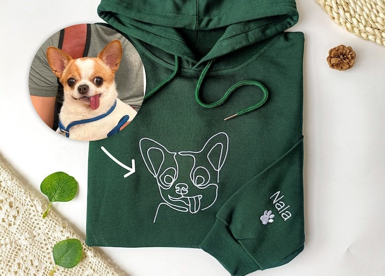 Sweat-shirt et sweat à capuche à col rond avec dessin linéaire brodé personnalisé
