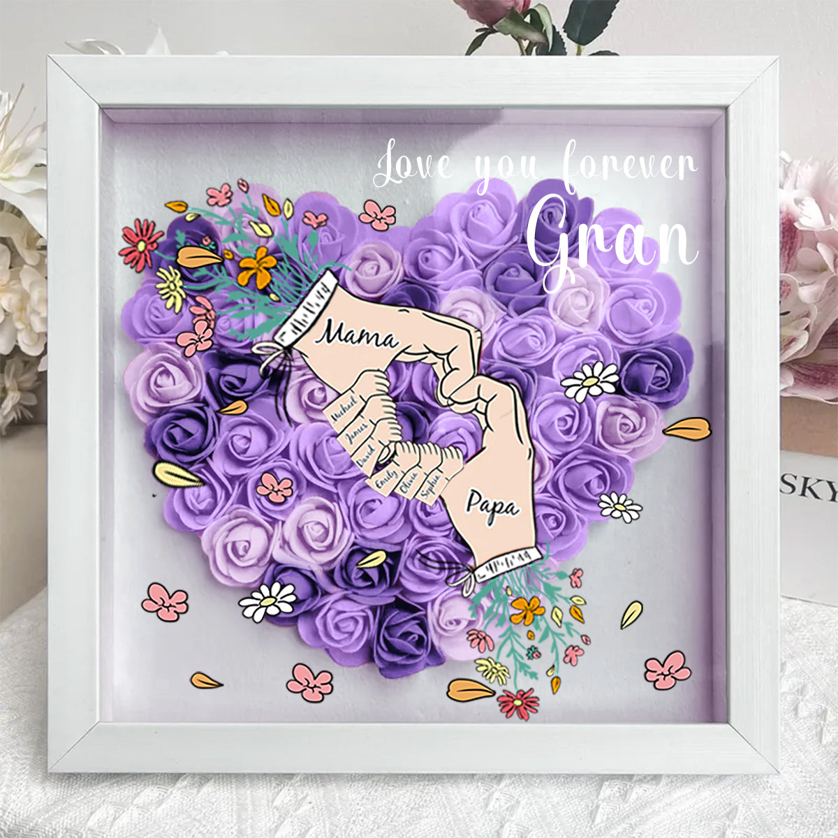 Ti amerò per sempre, Mamma e Papà – Scatola ombra personalizzata a forma di cuore con fiori per Mamma Papà Nonna Nonno