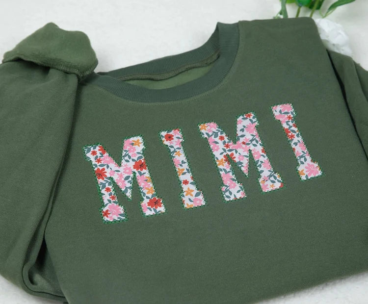 Personalisiertes Mimi Besticktes Herbst-Sweatshirt mit Blumenapplikation