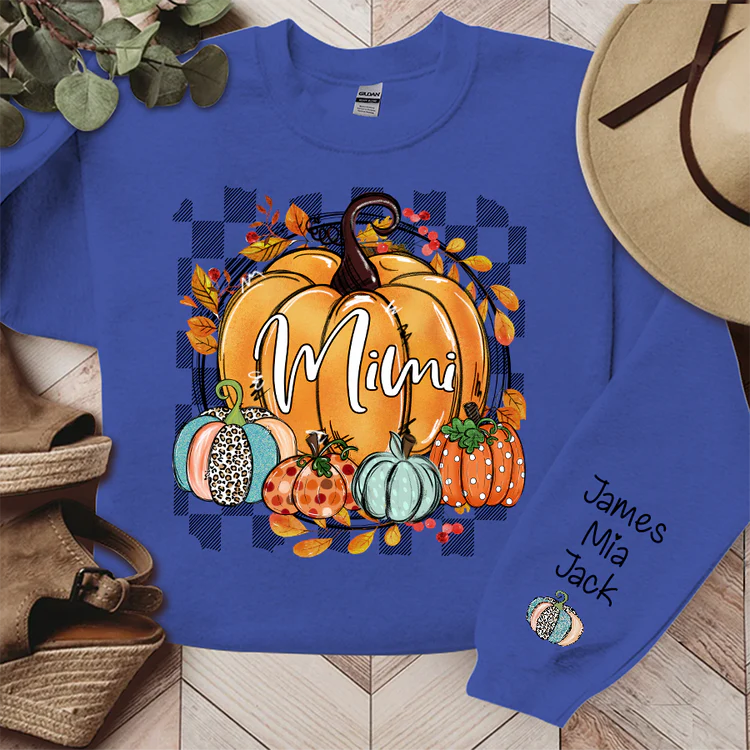 Individuelles Geschenk für Mama Oma - Herbstblumen Kürbisse Mimi und Kinder - Muttertag