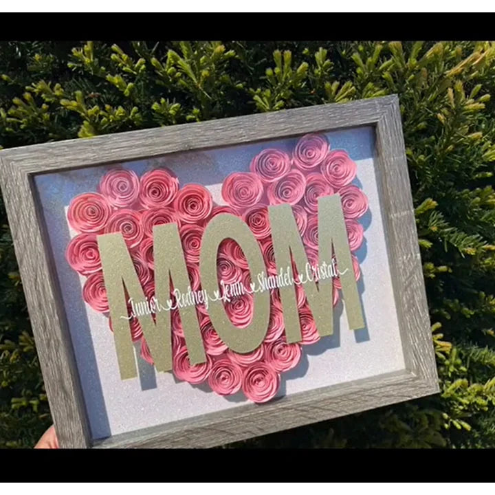 Personalisierte Mama-Blumen-Schattenbox mit Namen zum Muttertag und für Ihre Liebe - handgemachtes Geschenk