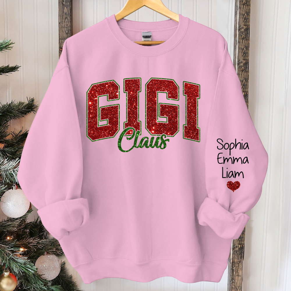 [Online-Vorschau] Glitzer-Gigi-Claus-Weihnachts-Sweatshirt mit Enkelkindern, benutzerdefinierter Glitzer-Oma-Spitzname-Sweatshirt-Hoodie
