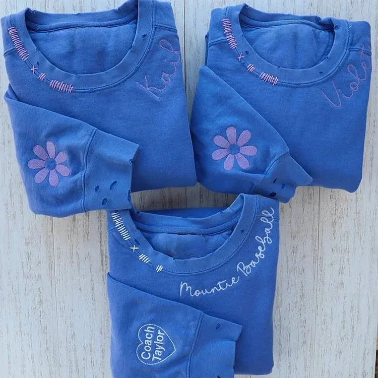 Sudadera Vintage Personalizada con Bordado y Cuello Redondo Desgastado a Mano