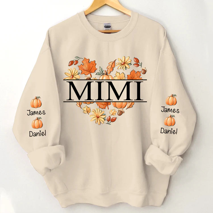 Sweat-shirt Mimi Heart Fall Autumn avec petits-enfants, cadeau pour grand-mère pour l'automne