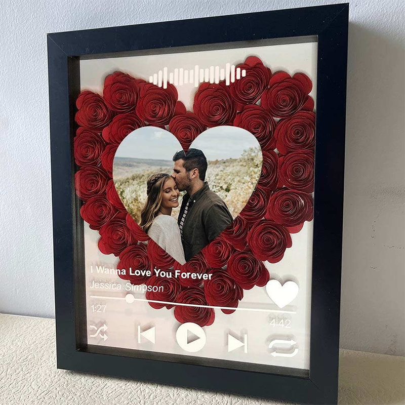 Personalisierte Blumen-Schattenbox mit Paarfoto zum Hochzeitstag Valentinstag 