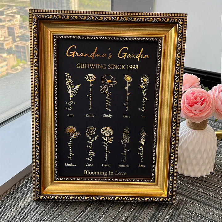 ⭐️Cadre personnalisé en feuille d'or avec fleur de naissance
