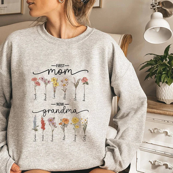 Erste Mama jetzt Oma - Geburtsblume Familie Custom Hoodie/Crewneck/T-Shirt