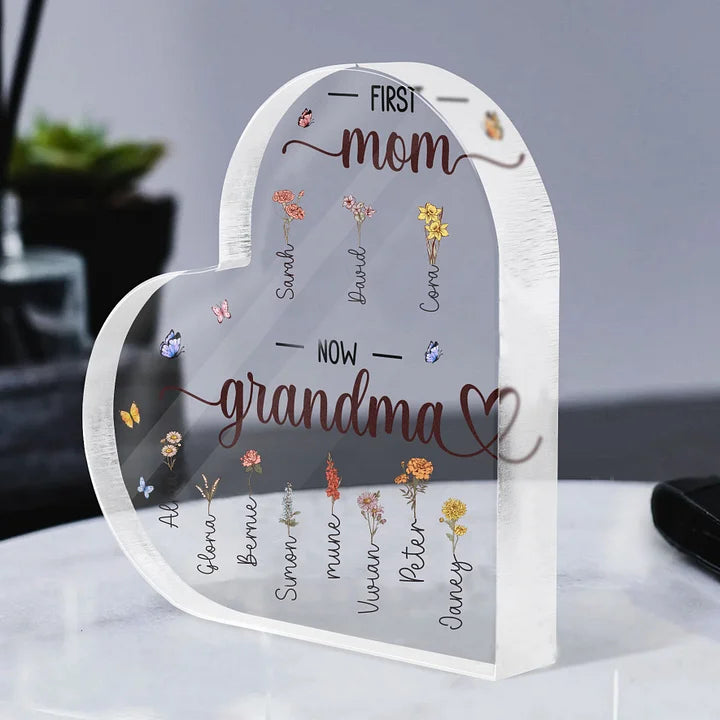 Erst Mama, jetzt Oma – Personalisierte Herz-Acryl-Plakette