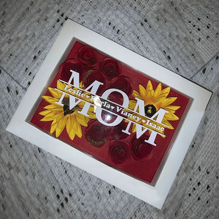 Boîte à ombre fleur personnalisée pour maman avec nom pour la fête des mères et pour votre amour - Cadeau fait main