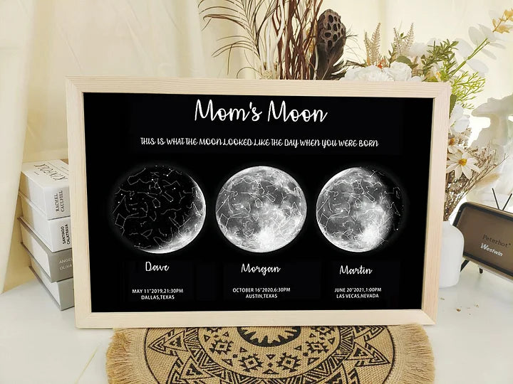 🎁 Regalo Especial para el Día de la Madre 🌔 Regalo Familiar Personalizado de Aniversario Especial con Cielo Nocturno de Luna - Universo de Mamá, Luna de Papá