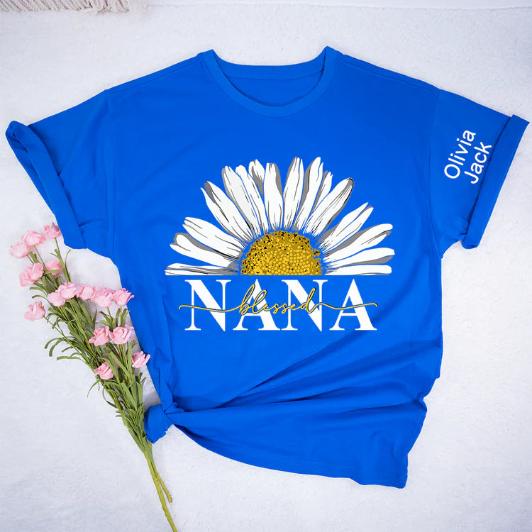 Camiseta Personalizada Blessed Nana Daisy Con Nietos - Regalo Para Mamá