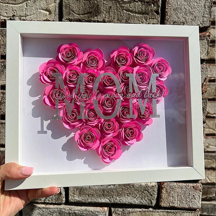 Personalisierte Mama-Blumen-Schattenbox mit Namen zum Muttertag und für Ihre Liebe - handgemachtes Geschenk