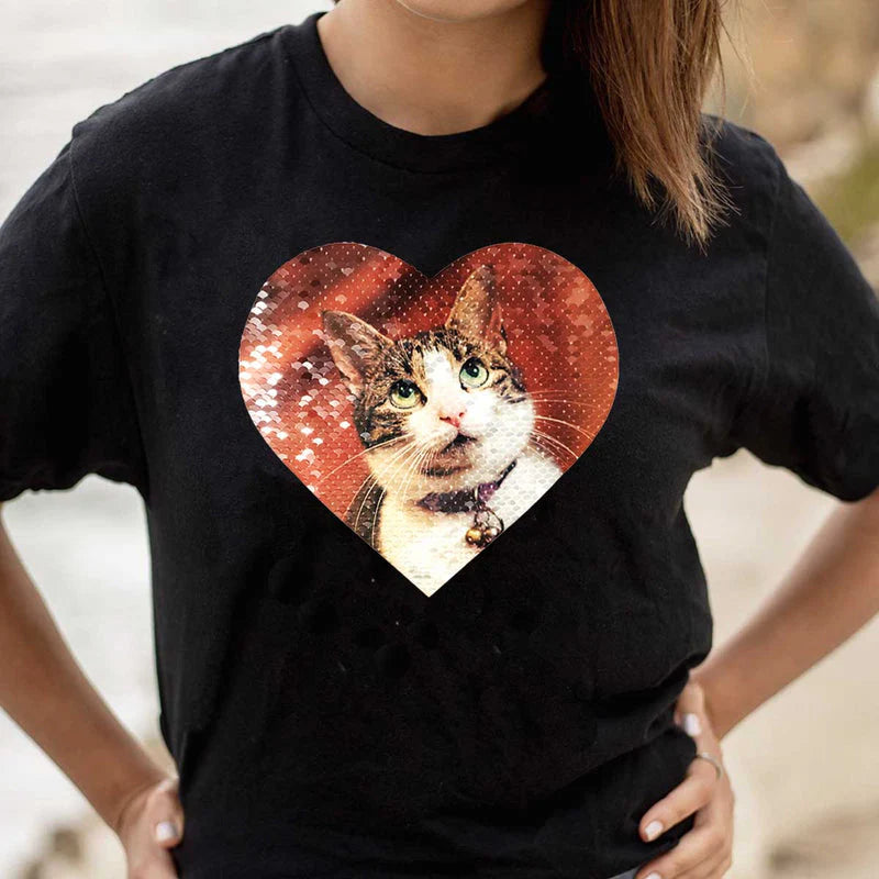 Maglietta personalizzata con paillettes reversibili e foto del tuo animale domestico