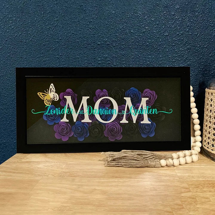 Personalized Mom Flower Shadow Box with Kids Name for Mother's Day Gift Ideas - Wonderful Gift for Mommy