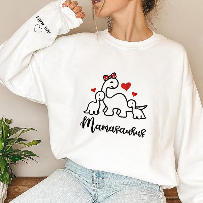 Felpa con Cuore Mamasaurus Ricamato - Regalo per la Festa della Mamma