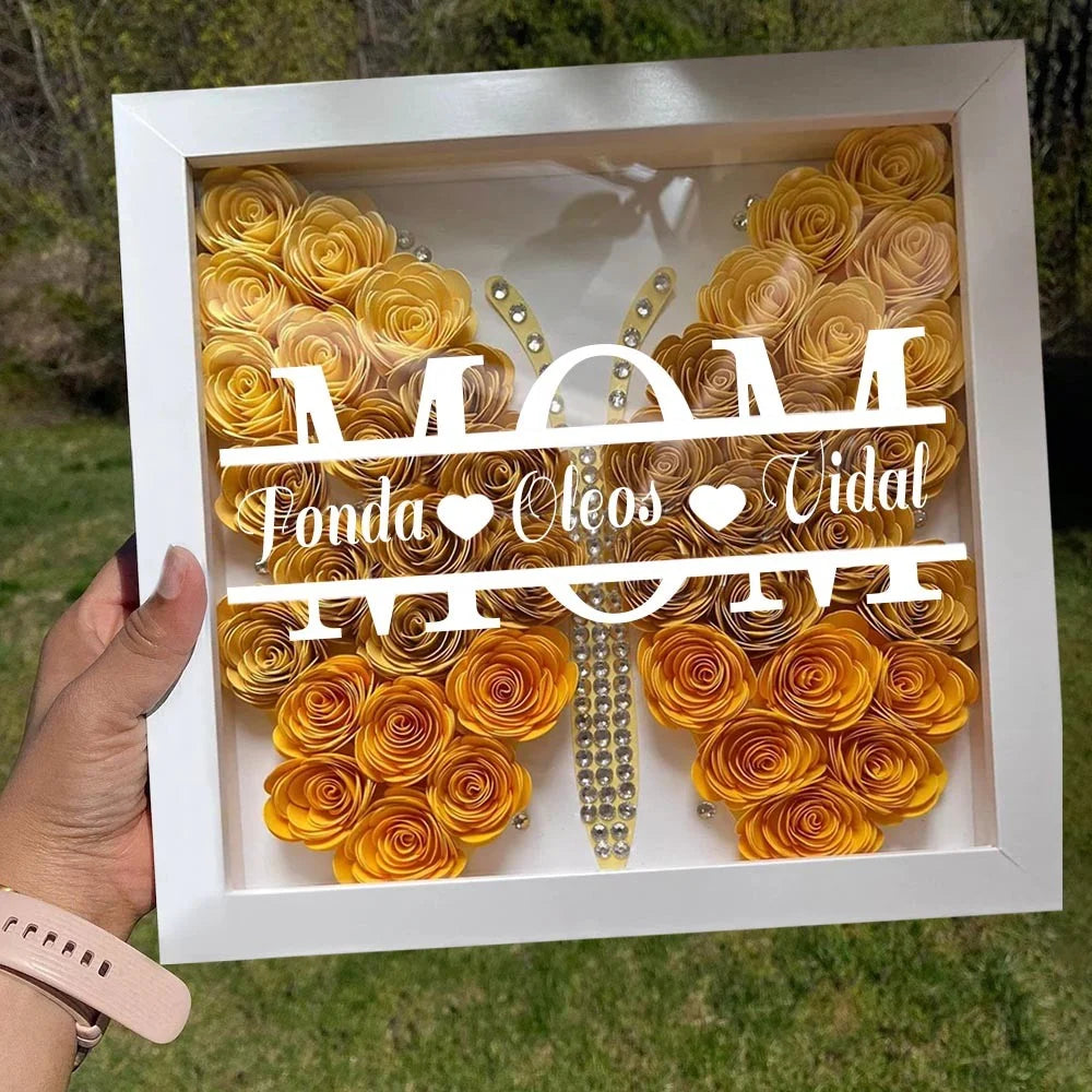 Personalized Mom Butterfly Shadow Box with Kids Name for Grandma Mother's Day Gift Ideas - Mommy We Love You Gift