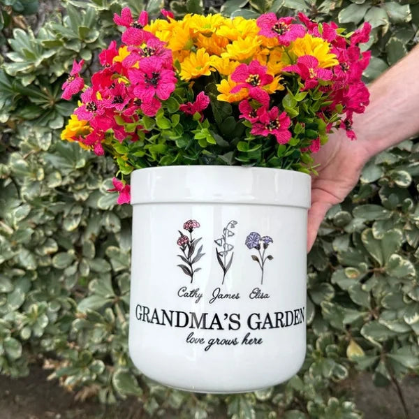 Geburtsmonat Blume Personalisierter Blumentopf für draußen, Oma Geschenke für Mama