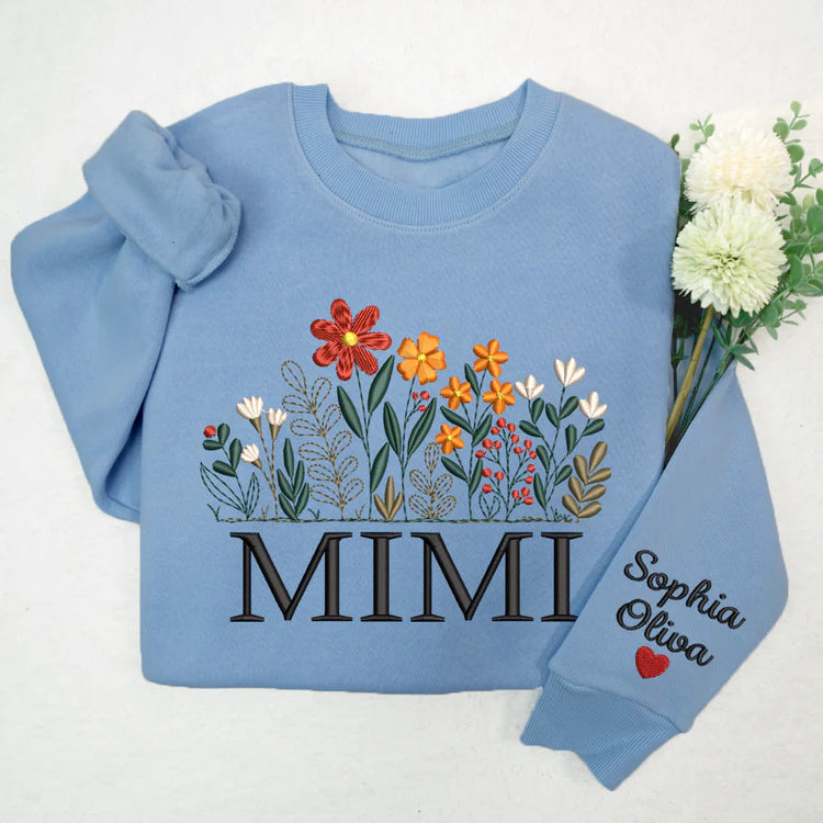 Mimi Blume bestickt - Custom Mimi mit Kindern - Mama Oma Geschenk Sweatshirt