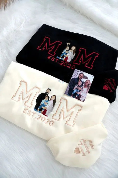 Sudadera personalizada con retrato bordado para mamá - Regalo del Día de la Madre